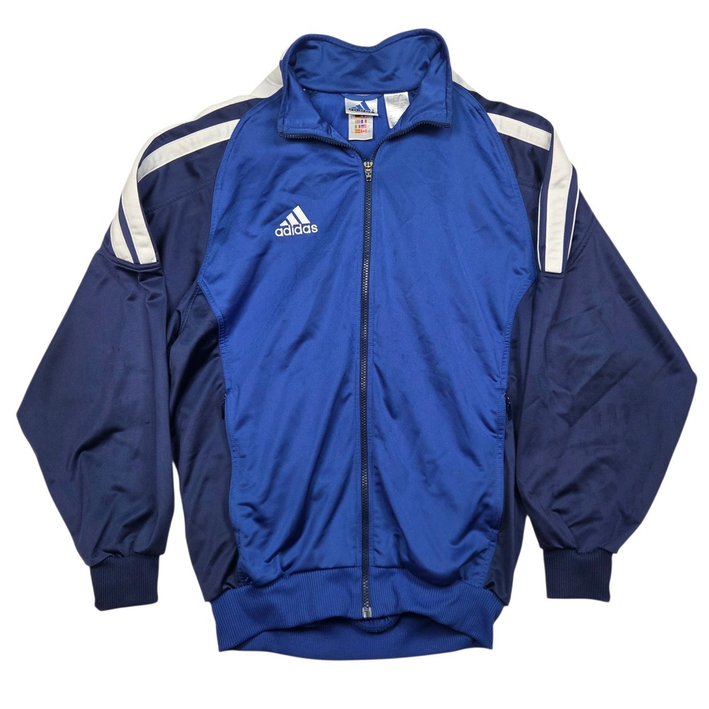 Vintage Y2K Adidas Track Jacket Mens Medium Blue Full Zip Shinny Sportswear 2000